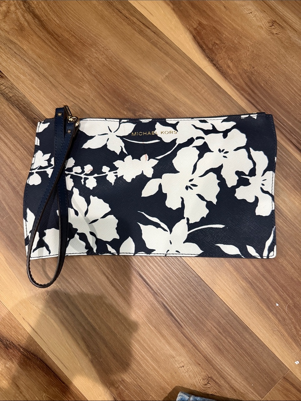 Michael Kors Navy & White Floral Wristlet Pouch